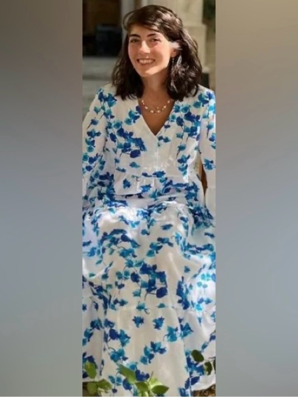 Yiorgos Koulasidis blue & white floral Greece Mediterranean dress bougainvillea - Picture 5 of 9